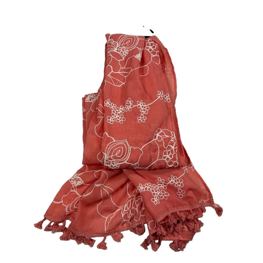NWT Pier 1 Imports Scarf Wrap Floral Embroidered Tassels 70 X 24 Preppy City